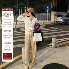 RRB Design 一片式宽松百搭显瘦松紧腰系带垂感休闲加厚直筒裤