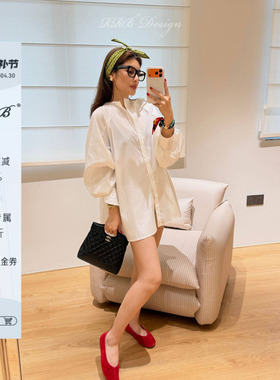 RRB Design 宽松显瘦单排扣白色长袖衬衫慵懒随性百搭衬衣