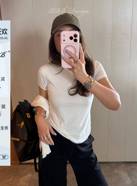 RRB Design【空调T】高弹柔然短袖T恤女2026新款修身显瘦圆领上衣