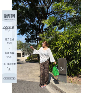 休闲裤 亚麻莱赛尔混纺宽松显瘦松紧腰复古豹纹直筒裤 Design RRB