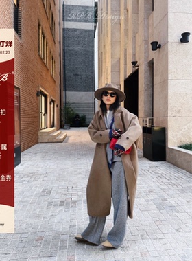 RRB Design 高级绿调羊绒羊毛混纺连肩袖秋冬保暖大衣外套