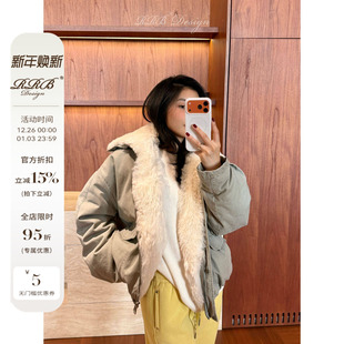 RRB 100%棉可拆卸羊毛革时髦保暖宽松秋冬白鹅绒派克服 Design