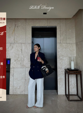 RRB Design“白开水”100% 色织法国亚麻松弛显瘦白色长裤阔腿裤