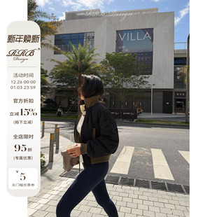 显瘦立领菱格拼接螺纹保暖长袖 双面穿短款 棉服外套 Design RRB