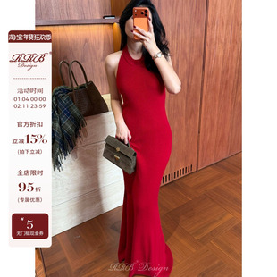 RRB Design浣熊毛混纺秋冬宽松显瘦无袖挂脖鱼尾背心裙