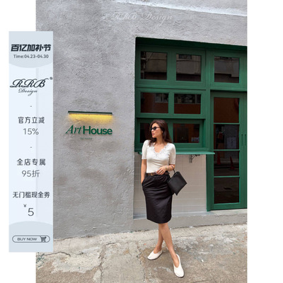 高支棉显瘦A字后开叉及膝半裙