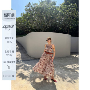 长裙 100%棉宽松显瘦配腰带碎花绑带吊带连衣裙无袖 RRB Design