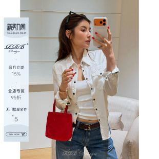 衬衫 100%棉宽松显瘦POLO领单排扣长袖 基础百搭衬衣 Design RRB