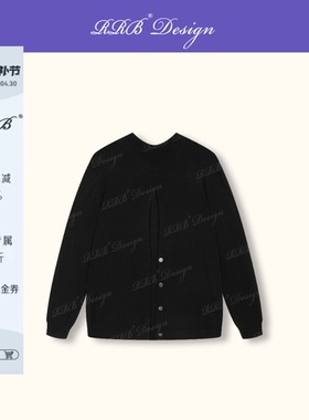 RRB Design 100%羊毛宽松显瘦圆领后开衩长袖针织衫慵懒百搭上衣