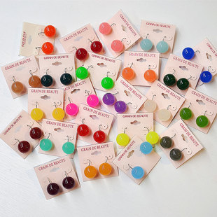 日韩系GRAIN BEAUTE饰品雅致素面甜美彩色圆球耳钩EH0145
