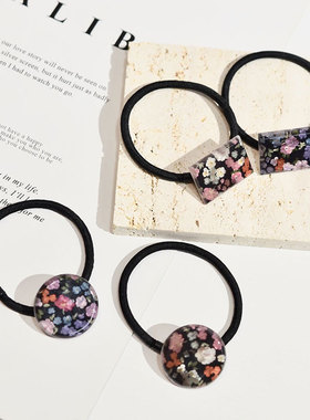 韩饰AZ饰品发饰雅致头绳素面碎花方形圆形皮筋发圈女FQ1109
