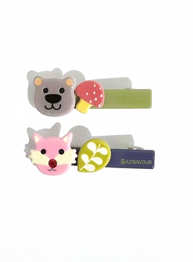 韩饰AZ饰品头饰可爱小熊狐狸蘑菇发夹边夹发饰