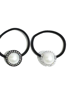 韩饰AZ饰品头饰发饰雅致镶钻圆片珍珠色半球皮筋发圈FQ1409