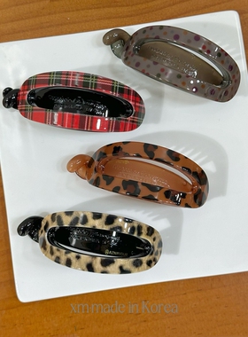 韩饰AZ氛围感椭圆形优雅盘发发夹女豹纹格纹马尾扣发饰