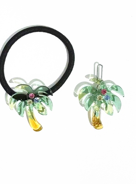 韩饰AZ饰品头饰雅致镶钻透明色椰子树扣卡发圈头绳女FQ1364