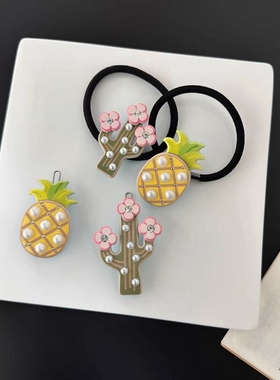 韩饰AZ饰品发饰可爱甜美彩色花朵仙人掌菠萝扣卡发圈BQ1786