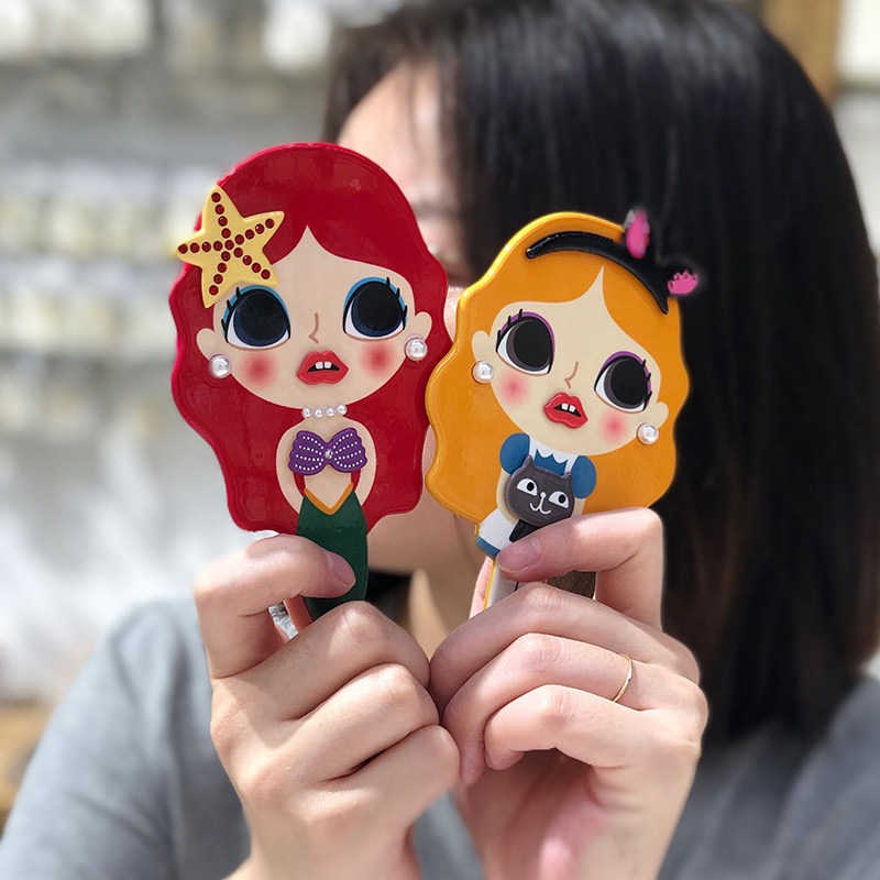 日韩系GRAIN de BEAUTE饰品镶钻童话系列公主手柄化妆镜女HZJ0018
