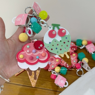 韩饰AZ饰品可爱小清新冰淇淋钥匙扣挂件镜子包挂女YSK0219