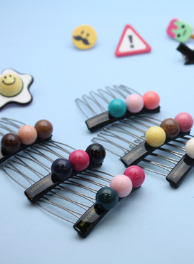 韩饰AZ饰品头饰雅致素面甜美马卡龙色圆球发梳女FS0585