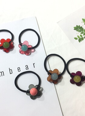 韩饰AZ饰品头饰雅致素面半球透明五瓣花皮筋发圈FQ1074