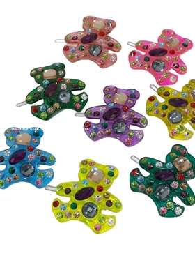 韩饰AZ饰品头饰雅致透色系彩色满钻可爱小熊边卡扣卡BQ1865