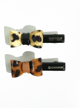 韩饰AZ饰品头饰雅致素面豹纹蝴蝶结发卡鸭嘴夹