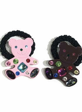 韩饰AZ饰品头饰雅致马卡龙色锆石可爱小熊发圈皮筋女FQ1315