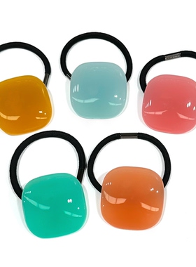 韩饰AZ进口饰品头饰简约百搭彩色方形发圈发绳发饰