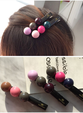 韩饰AZ饰品头饰雅致素面马卡龙色三颗球一字鸭嘴夹YZJ0606