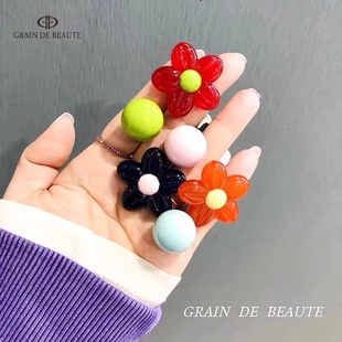 日韩系GRAIN BEAUTE饰品素面圆球五瓣花绕绕醋酸发圈女FQ1158