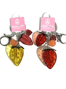 韩饰AZ饰品可爱甜美透明红色草莓镶钻爱心匙扣包挂YSK0326