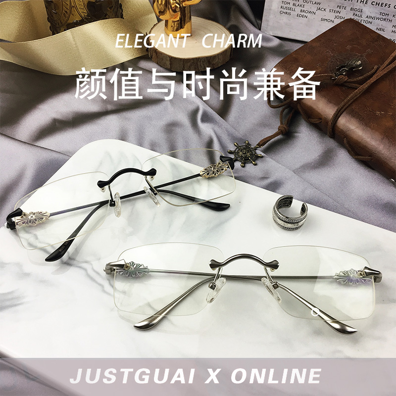 男女时尚眼镜框超轻舒适配防蓝光防辐射切边无框近视眼镜架新品