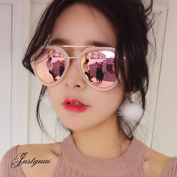 韩国圆脸护目新款偏光镜女士粉色个性优雅墨镜明星款近视太阳眼镜