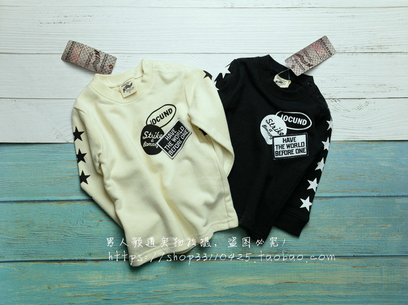 新品出口日本订单印花贴布款儿童打底衫纯棉毛圈长袖卫衣男童女童