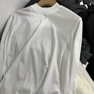 打底宽松显瘦百搭日常纯棉T恤女2026新款 韩代订单款 立领白色长袖