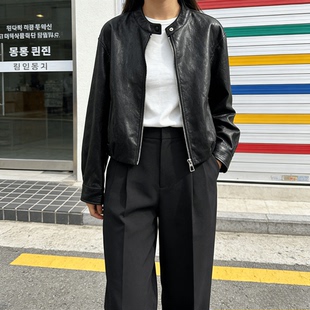 韩代订单黑色立领PU皮夹克女短款 宽松机车皮衣2026春百搭休闲外套