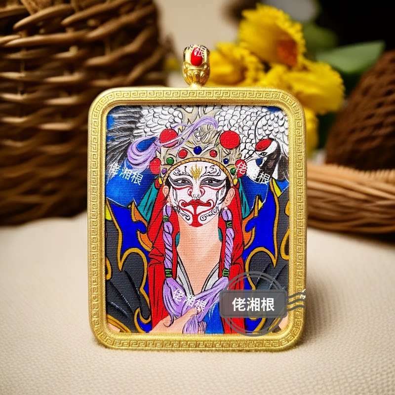 纯手绘【白鹤童子】唐卡吊坠双面道牌挂坠新春年货节挂件礼盒定制