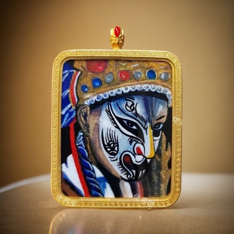 纯手绘【白鹤童子】唐卡吊坠双面道牌挂坠新春年货节挂件礼盒定制