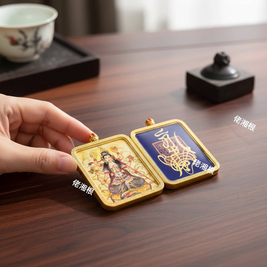 纯手绘唐卡吊坠斗姆挂坠