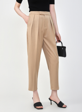 Mooelpom春季新品通勤抗皱西装裤垂感九分烟管裤女显瘦宽松哈伦裤