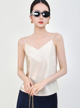 Mooelpom新款无袖醋酸吊带背心女内搭V领打底真丝吊带衫上衣外穿
