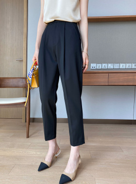 Mooelpom春季通勤职业高腰西装裤宽松显瘦烟管裤休闲九分锥形裤女