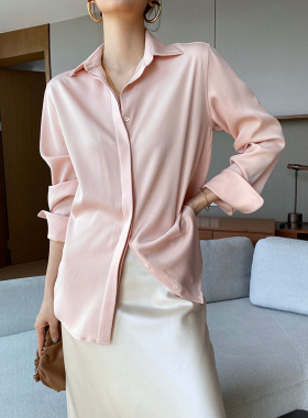 Mooelpom2026春夏垂感醋酸光泽感气质真丝长袖衬衫女气质设计感