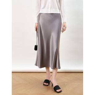 Mooelpomc春夏新品 醋酸光泽感缎面粉色鱼尾半身裙女气质垂感裙子