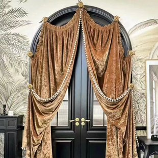 法式复古丝绒窗帘轻奢高级感客厅卧室遮光门帘2024新款穹顶式窗帘