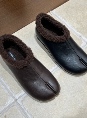 十三行女鞋实拍加绒毛保暖复古猪蹄鞋舒适毛毛鞋乐福鞋小皮鞋