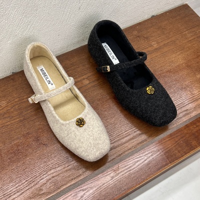 十三行女鞋实拍加绒小香风毛呢加绒配裙子玛丽珍冬季新款棉鞋毛毛