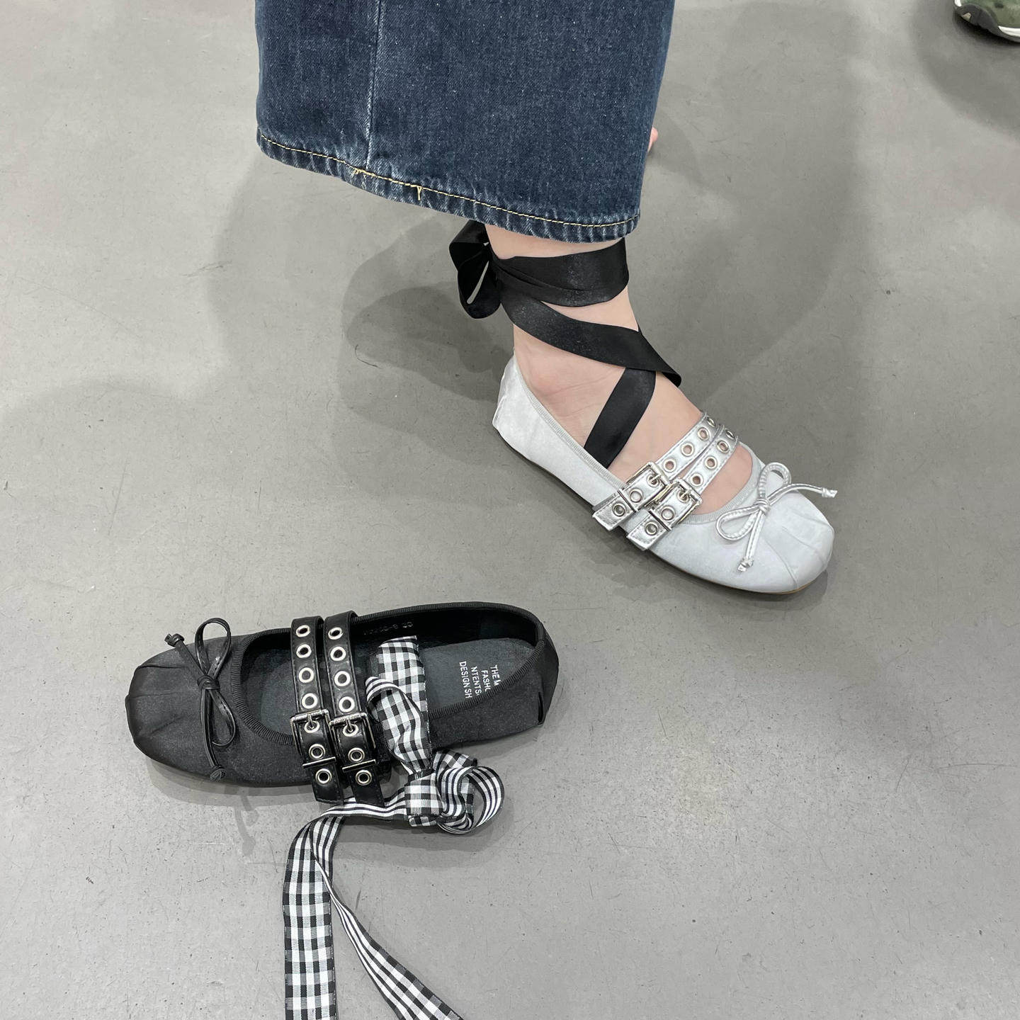 十三行女鞋实拍芭蕾舞复古交叉绑带圆头平底蝴蝶结轻便女鞋学生鞋