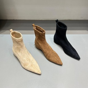 2026内增高绒面弹力靴尖头时尚靴简约单靴舒适短靴百搭瘦瘦靴女靴