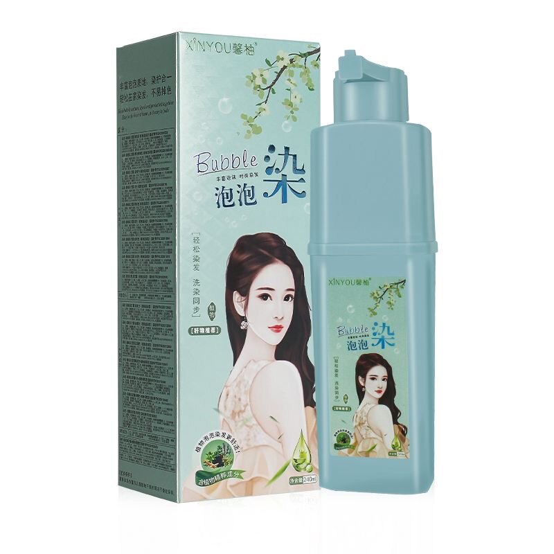 馨柚品牌正品植物泡泡沫染发剂纯黑茶自己染头发颜色2023新款显白